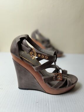 ELLE 8M Grey Wedge Platform Sandal Shoes Casual Open Toe